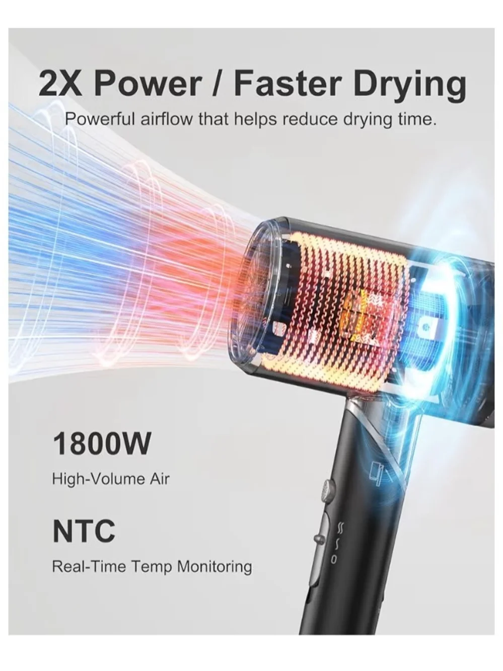 Amazon Black Compact Hair Dryer with Diffuser & Nozzle Attachments